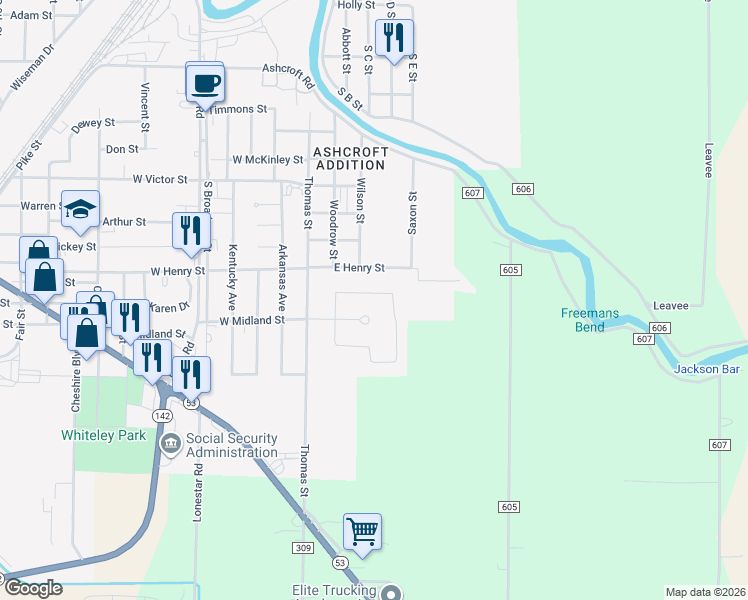 map of restaurants, bars, coffee shops, grocery stores, and more near 142 Hampton Court in Poplar Bluff