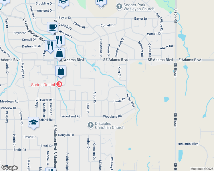 map of restaurants, bars, coffee shops, grocery stores, and more near 1019 Hazel Court in Bartlesville