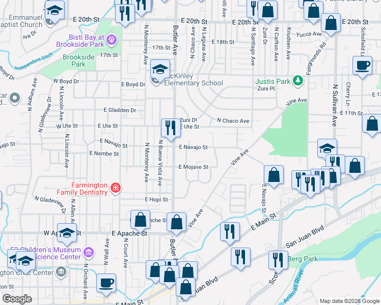 map of restaurants, bars, coffee shops, grocery stores, and more near 910 North Watson Avenue in Farmington
