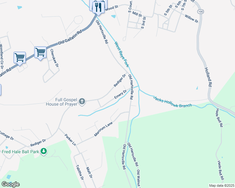 map of restaurants, bars, coffee shops, grocery stores, and more near 41 Emery Drive in Scottsville