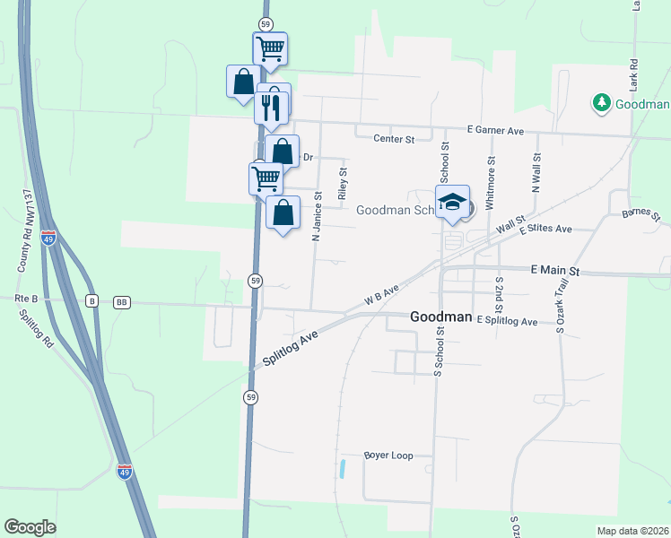 map of restaurants, bars, coffee shops, grocery stores, and more near 201-219 W Fields St in Goodman