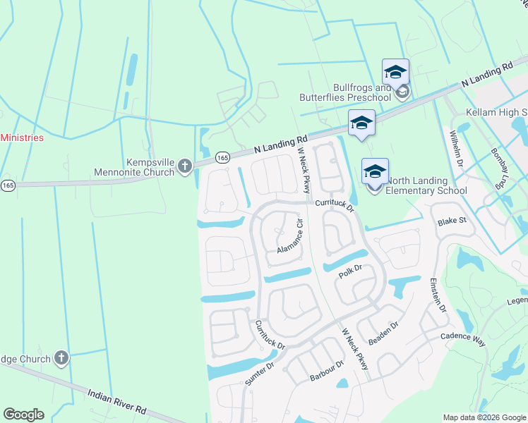map of restaurants, bars, coffee shops, grocery stores, and more near 2612 Alamance Circle in Virginia Beach