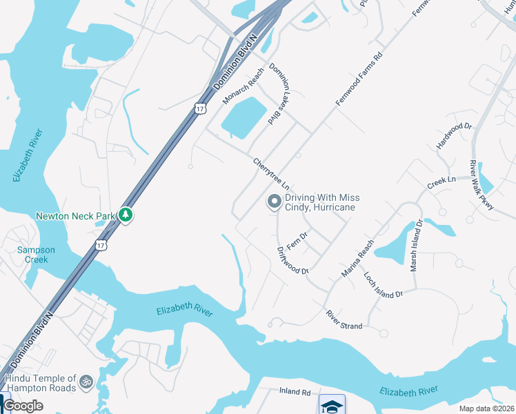 map of restaurants, bars, coffee shops, grocery stores, and more near 321 Fernwood Farms Road in Chesapeake