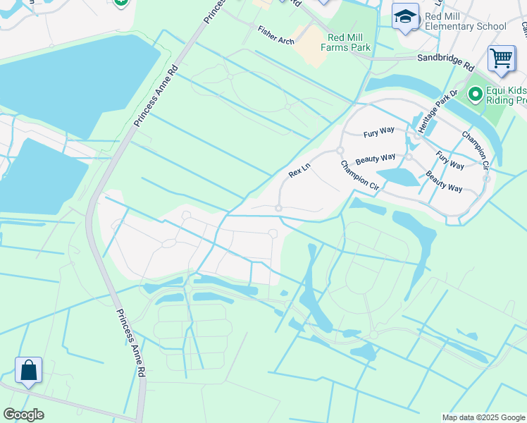 map of restaurants, bars, coffee shops, grocery stores, and more near 1849 Rein Lane in Virginia Beach