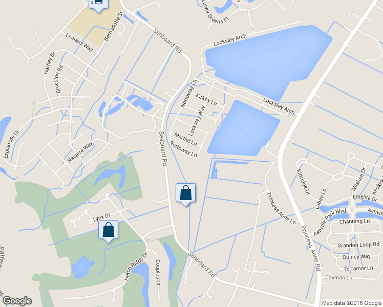 map of restaurants, bars, coffee shops, grocery stores, and more near 2361 Nottoway Lane in Virginia Beach
