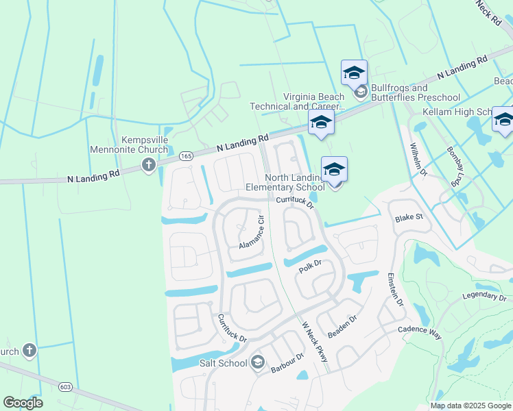 map of restaurants, bars, coffee shops, grocery stores, and more near 2640 Alamance Circle in Virginia Beach