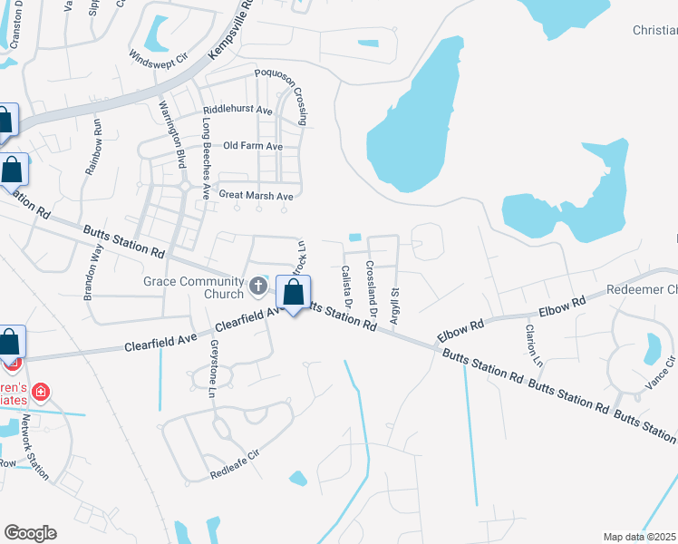 map of restaurants, bars, coffee shops, grocery stores, and more near 614 Calista Drive in Chesapeake