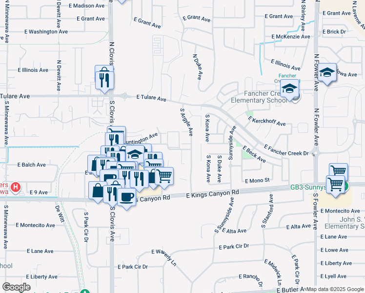 map of restaurants, bars, coffee shops, grocery stores, and more near 103 East Beck Avenue in Fresno