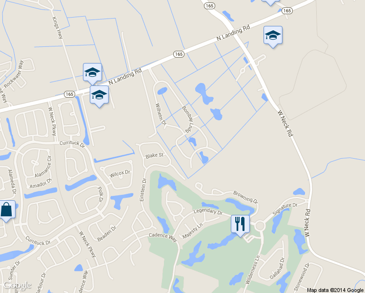 map of restaurants, bars, coffee shops, grocery stores, and more near 2620 Bombay Landing in Virginia Beach