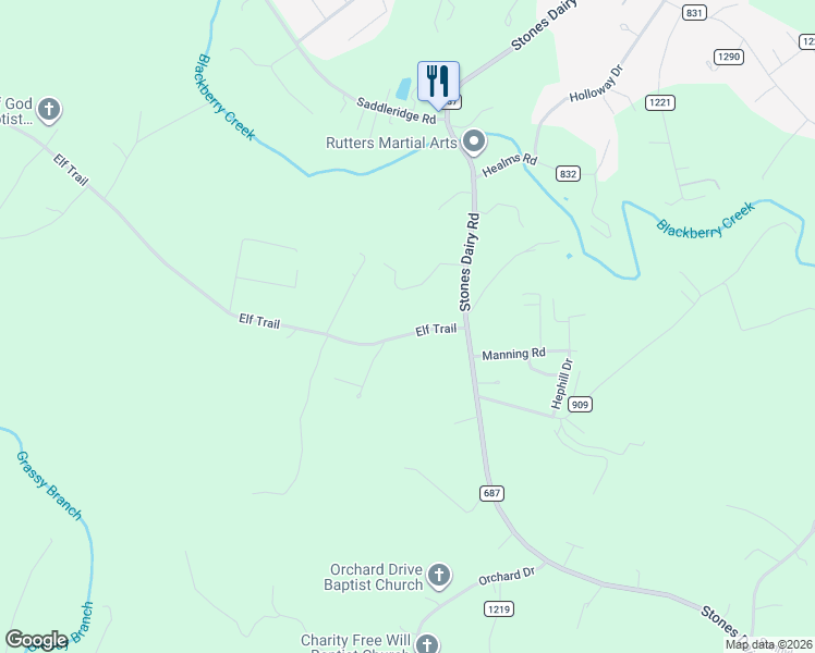 map of restaurants, bars, coffee shops, grocery stores, and more near 87-139 Elf Trail in Bassett