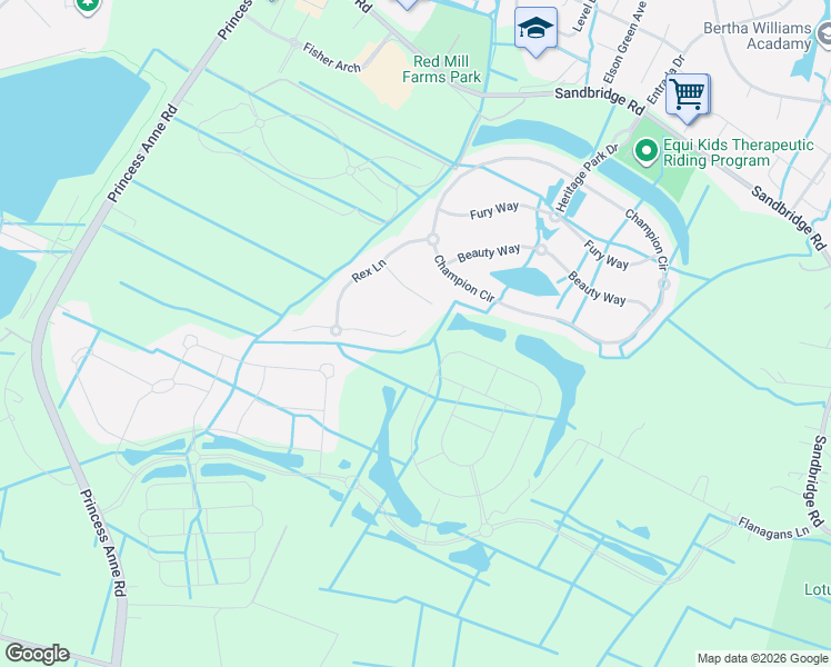 map of restaurants, bars, coffee shops, grocery stores, and more near 1800 Rein Lane in Virginia Beach