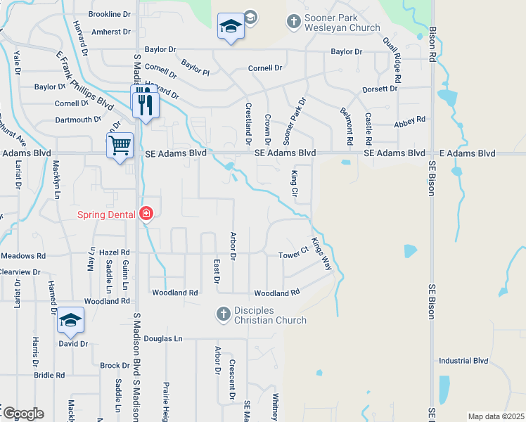 map of restaurants, bars, coffee shops, grocery stores, and more near 1019 Hazel Court in Bartlesville