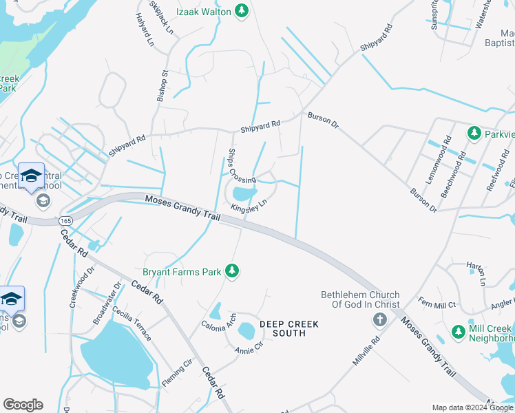 map of restaurants, bars, coffee shops, grocery stores, and more near 2137 Kingsley Lane in Chesapeake