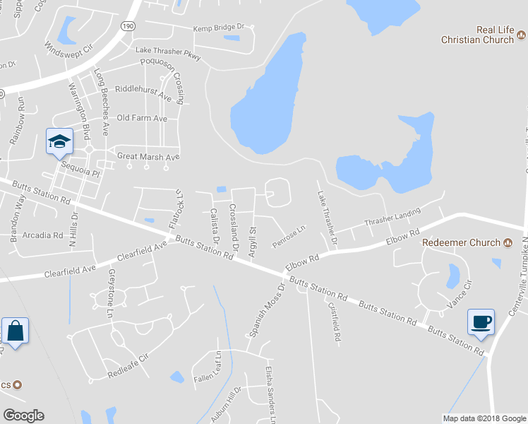 map of restaurants, bars, coffee shops, grocery stores, and more near 1304 Waycroft Reach in Chesapeake