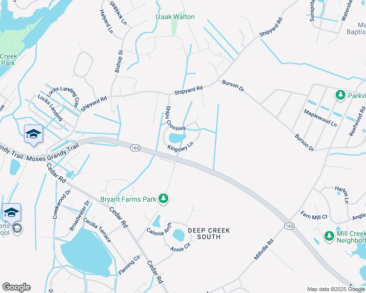map of restaurants, bars, coffee shops, grocery stores, and more near 2135 Kingsley Lane in Chesapeake