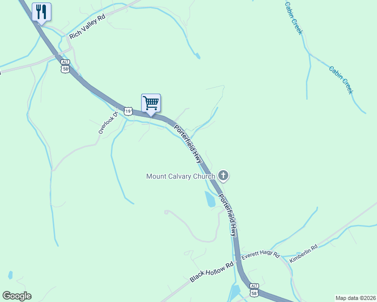 map of restaurants, bars, coffee shops, grocery stores, and more near 14462 Porterfield Highway in Abingdon