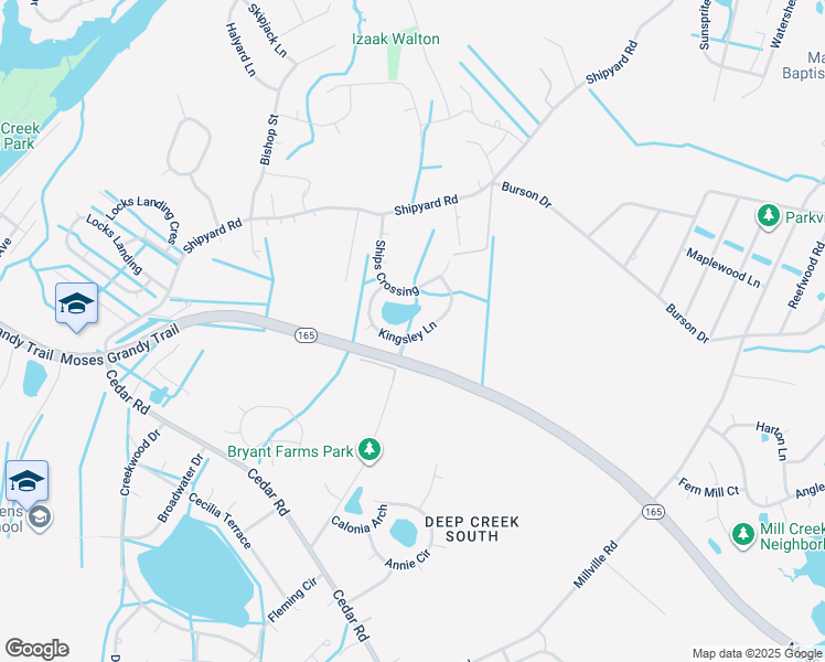 map of restaurants, bars, coffee shops, grocery stores, and more near 2135 Kingsley Lane in Chesapeake