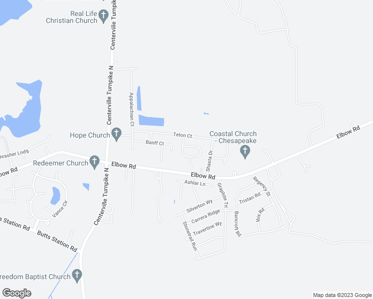 map of restaurants, bars, coffee shops, grocery stores, and more near 601 Baker Loop in Chesapeake