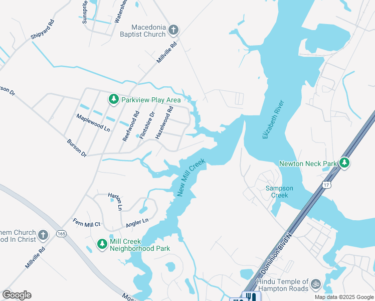 map of restaurants, bars, coffee shops, grocery stores, and more near 1657 Burson Drive in Chesapeake
