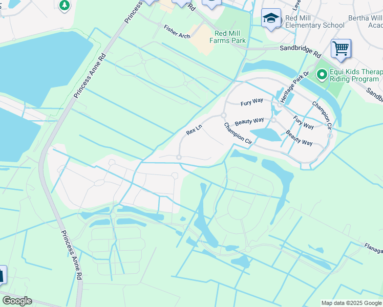 map of restaurants, bars, coffee shops, grocery stores, and more near 1824 Rein Lane in Virginia Beach