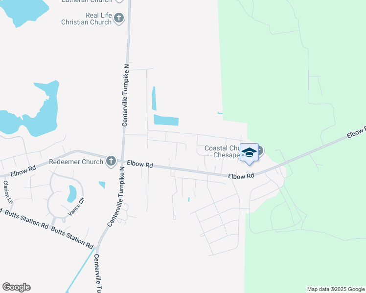 map of restaurants, bars, coffee shops, grocery stores, and more near 1643 Banff Court in Chesapeake