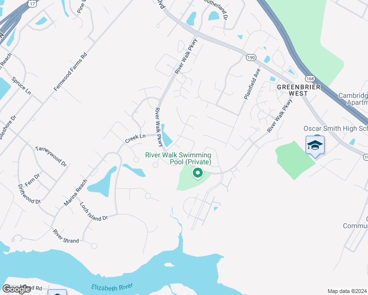 map of restaurants, bars, coffee shops, grocery stores, and more near 405 Dahoon Court in Chesapeake