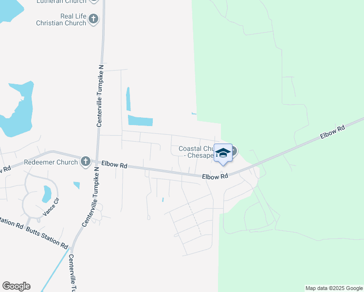 map of restaurants, bars, coffee shops, grocery stores, and more near Baker Loop in Chesapeake