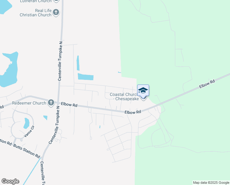 map of restaurants, bars, coffee shops, grocery stores, and more near 616 Baker Loop in Chesapeake