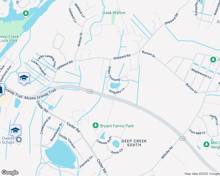 map of restaurants, bars, coffee shops, grocery stores, and more near 2130 Kingsley Lane in Chesapeake