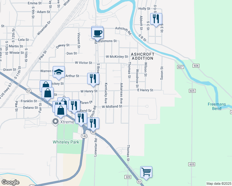 map of restaurants, bars, coffee shops, grocery stores, and more near 2013 Arkansas Avenue in Poplar Bluff