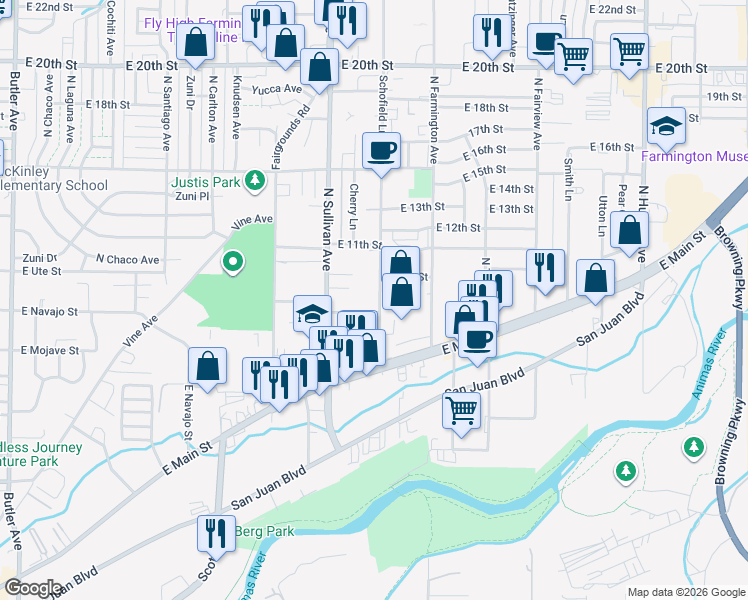 map of restaurants, bars, coffee shops, grocery stores, and more near 1021 Schofield Lane in Farmington