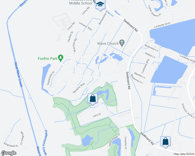 map of restaurants, bars, coffee shops, grocery stores, and more near 2700 Saint Charles Avenue in Virginia Beach
