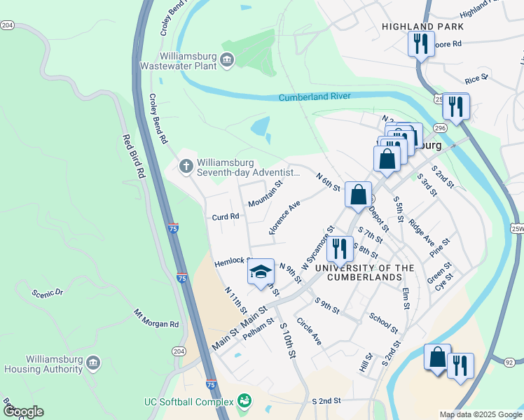 map of restaurants, bars, coffee shops, grocery stores, and more near 240 Florence Avenue in Williamsburg