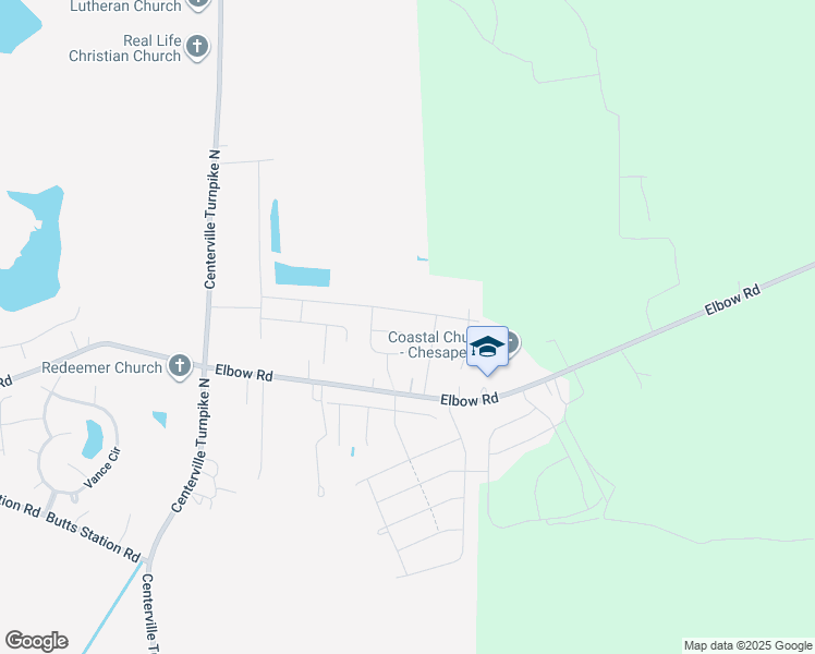 map of restaurants, bars, coffee shops, grocery stores, and more near 616 Baker Loop in Chesapeake