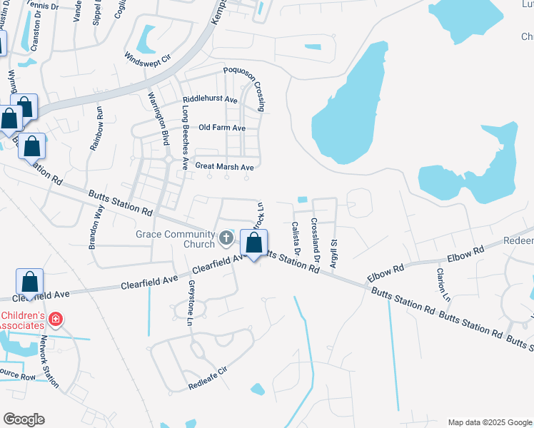map of restaurants, bars, coffee shops, grocery stores, and more near 611 Flatrock Ln in Chesapeake