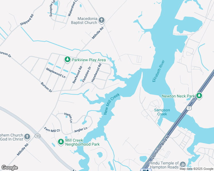 map of restaurants, bars, coffee shops, grocery stores, and more near 1660 Burson Drive in Chesapeake