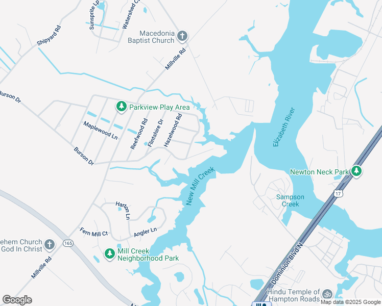 map of restaurants, bars, coffee shops, grocery stores, and more near 1660 Burson Drive in Chesapeake