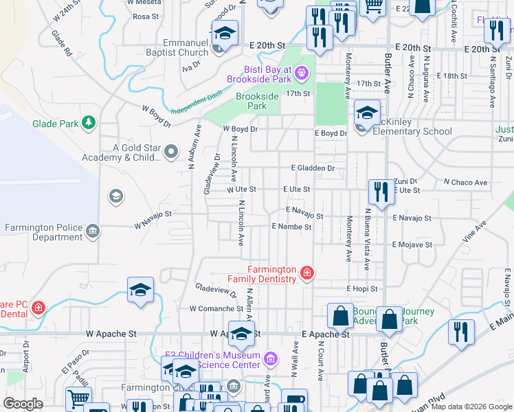 map of restaurants, bars, coffee shops, grocery stores, and more near 1011 North Orchard Drive in Farmington