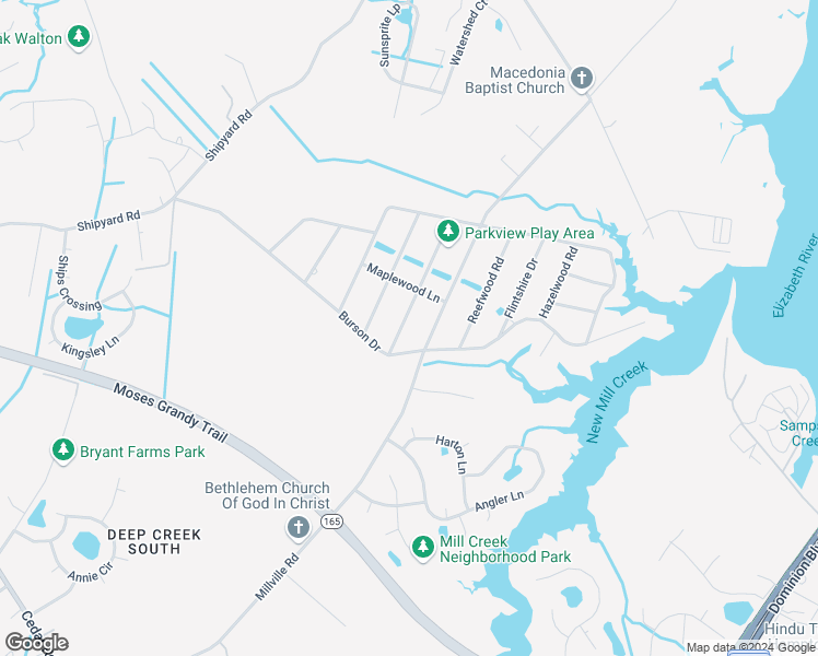 map of restaurants, bars, coffee shops, grocery stores, and more near 1969 Beechwood Road in Chesapeake