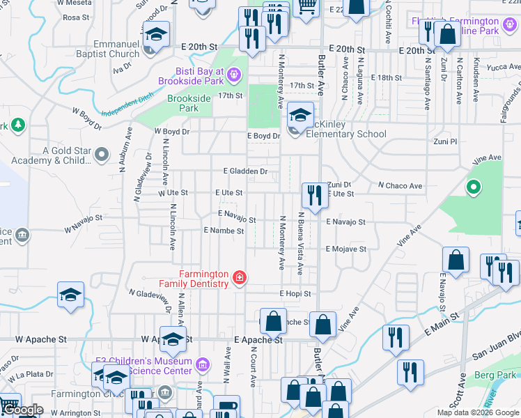 map of restaurants, bars, coffee shops, grocery stores, and more near 1014 North Loma Linda Avenue in Farmington