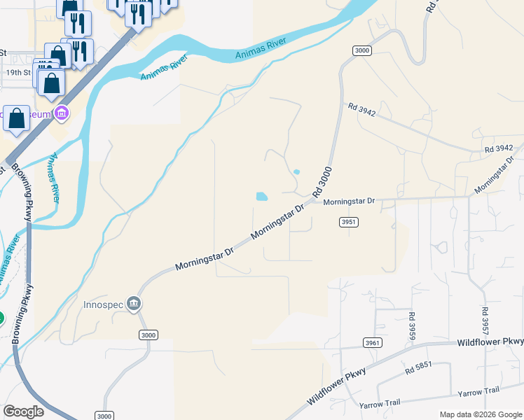 map of restaurants, bars, coffee shops, grocery stores, and more near 4310 Morningstar Drive in Farmington