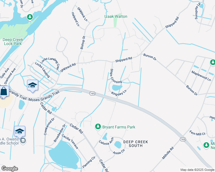map of restaurants, bars, coffee shops, grocery stores, and more near 2108 Kingsley Lane in Chesapeake