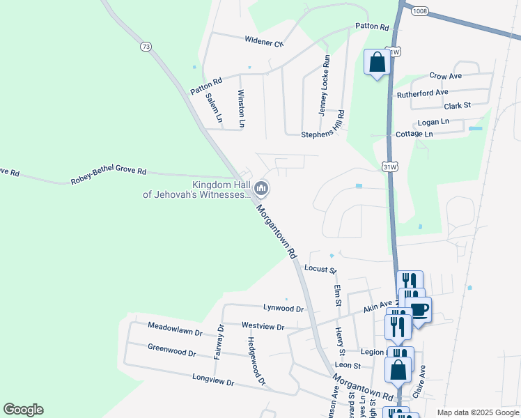 map of restaurants, bars, coffee shops, grocery stores, and more near 726 Morgantown Road in Franklin