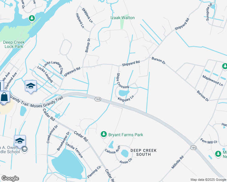 map of restaurants, bars, coffee shops, grocery stores, and more near 2108 Kingsley Lane in Chesapeake