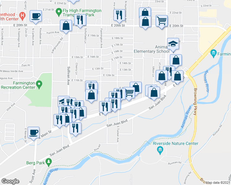 map of restaurants, bars, coffee shops, grocery stores, and more near 920 Farmington Avenue in Farmington