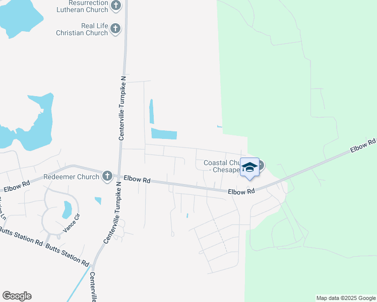 map of restaurants, bars, coffee shops, grocery stores, and more near 1643 Teton Court in Chesapeake