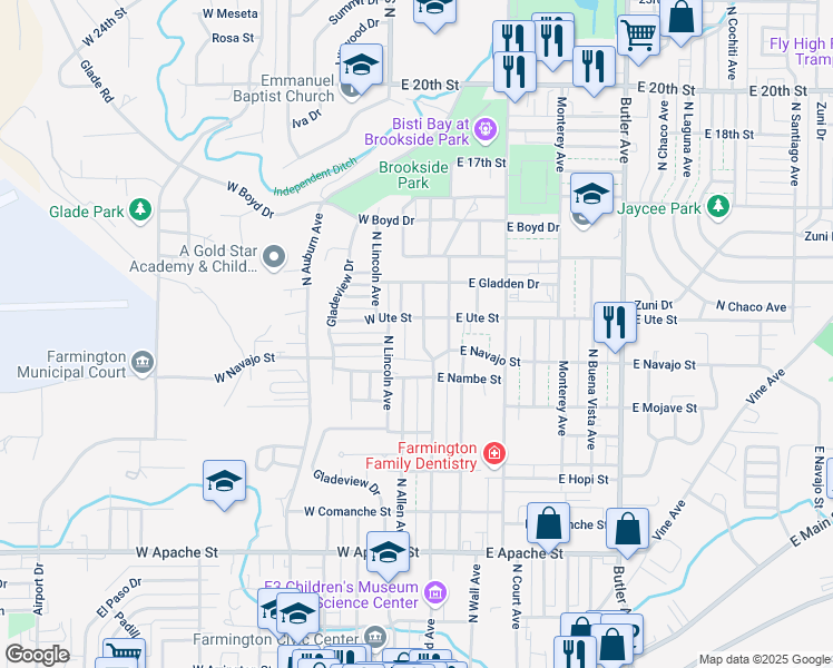 map of restaurants, bars, coffee shops, grocery stores, and more near 1015 North Orchard Drive in Farmington