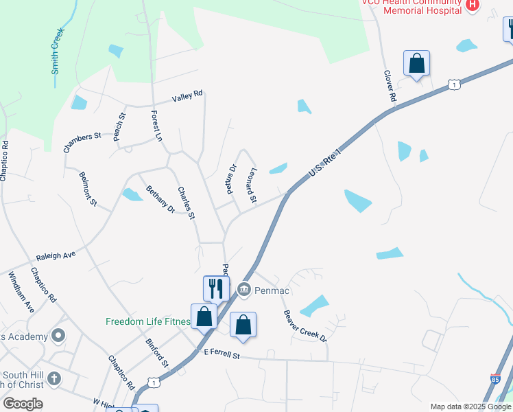 map of restaurants, bars, coffee shops, grocery stores, and more near 280 Leonard Street in South Hill