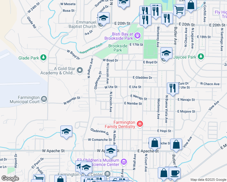 map of restaurants, bars, coffee shops, grocery stores, and more near 301 West Ute Street in Farmington