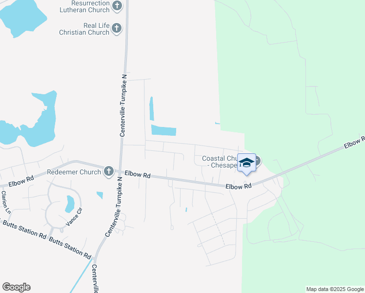 map of restaurants, bars, coffee shops, grocery stores, and more near 1643 Teton Court in Chesapeake